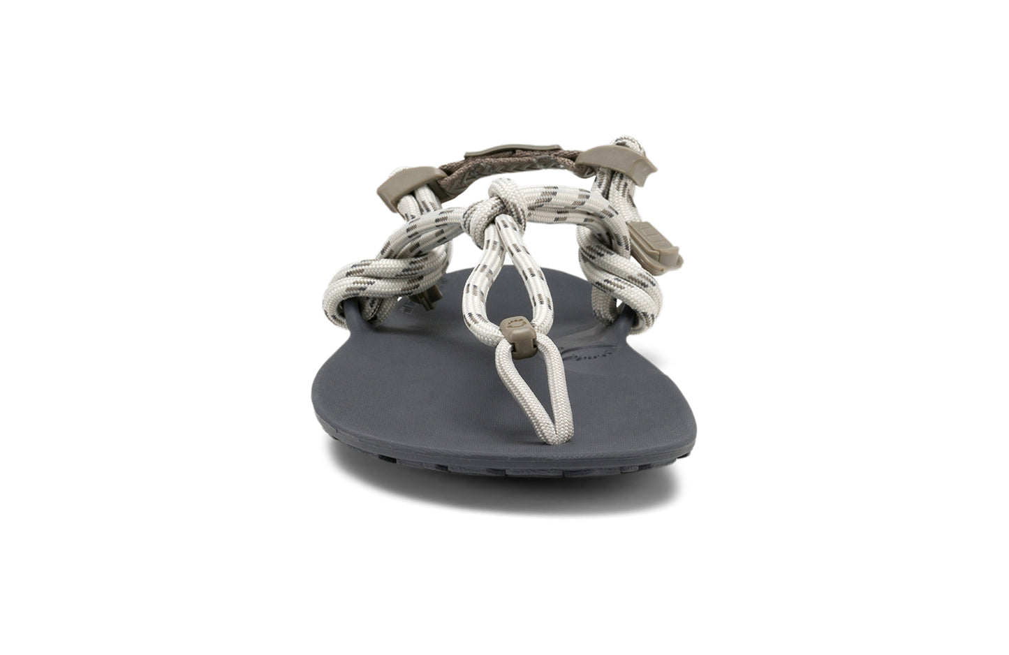 Xero Shoes Canada, specifically women’s barefoot shoes Canada. These minimalist shoes have flexible soles, wide toe boxes, and zero drop. Front view of Xero Women's Genesis in Stone. Lightweight, packable, travel-friendly sandal.