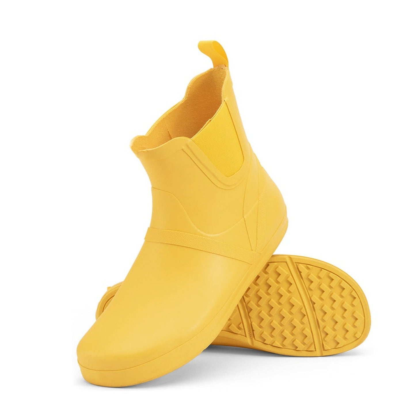 Xero Shoes Canada, specifically women’s barefoot shoes Canada. These minimalist shoes have flexible soles, wide toe boxes, and zero drop. Angled pair view of Xero Women's Gracie in Yellow. Fun and comfy rain boot.