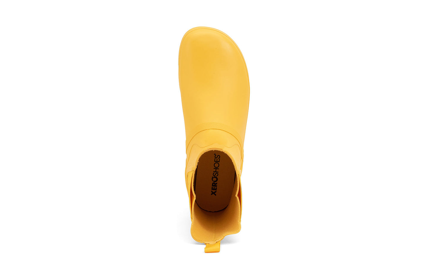 Xero Shoes Canada, specifically women’s barefoot shoes Canada. These minimalist shoes have flexible soles, wide toe boxes, and zero drop. Top view of Xero Women's Gracie in Yellow. Fun and comfy rain boot.