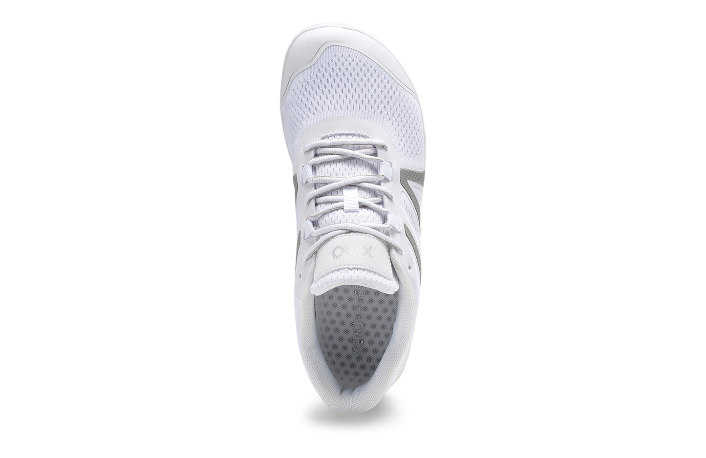 Xero Shoes Canada, specifically barefoot running shoes Canada. These minimalist shoes have flexible soles, wide toe boxes, and zero drop. Top view of Xero Men's HFS II in White. Lightweight road runner.