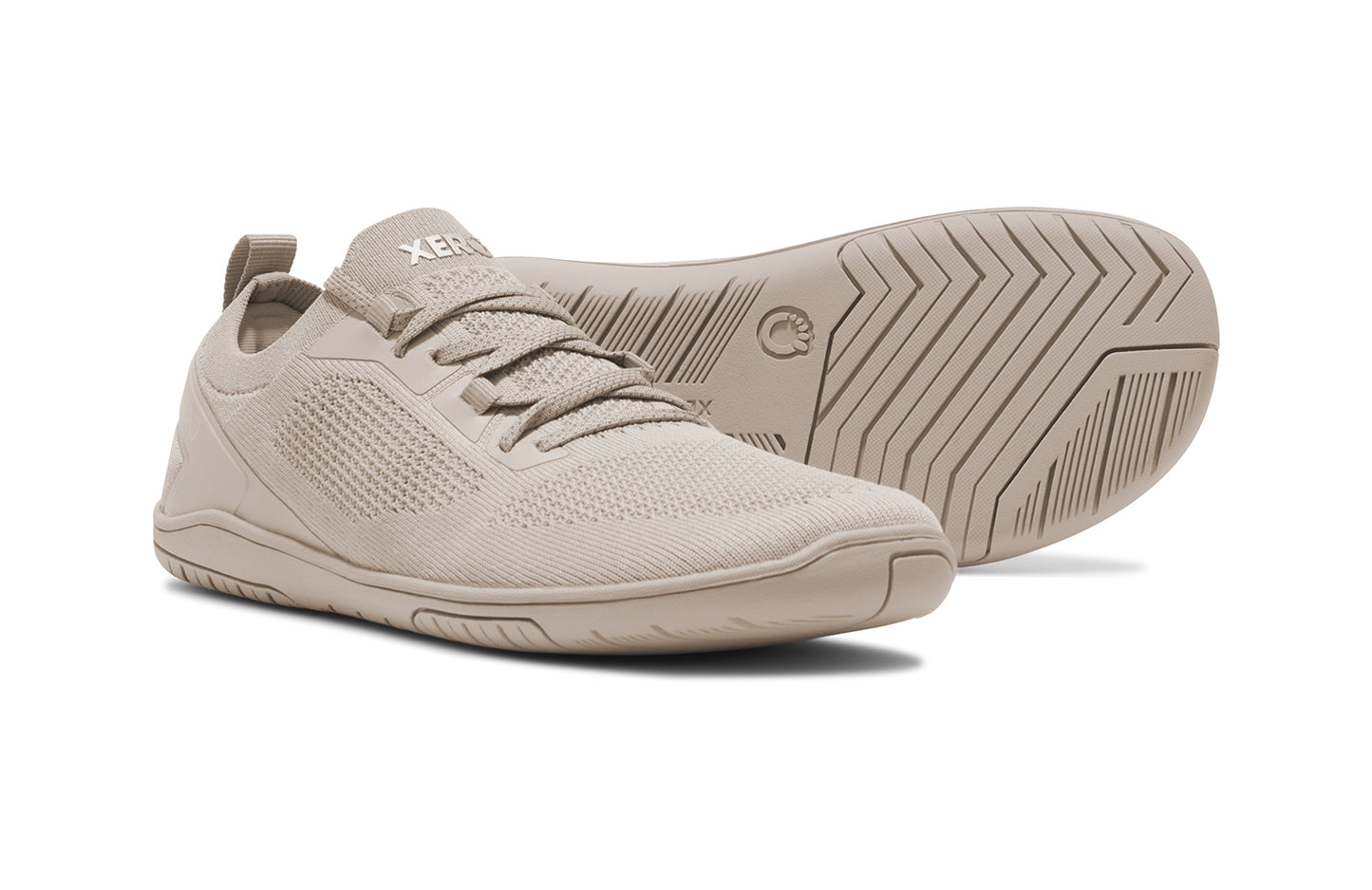 Xero Shoes Canada, specifically barefoot running shoes Canada. These minimalist shoes have flexible soles, wide toe boxes, and zero drop. Pair view of Xero Women's Nexus Knit in Silver Lining. An athletic, comfortable shoe.