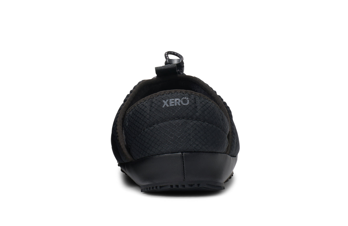 Xero Shoes Canada, specifically men’s barefoot shoes Canada. These minimalist shoes have flexible soles, wide toe boxes, and zero drop. Back view of Xero Women's Pagosa Fireside in Black. Insulated fireside slipper.