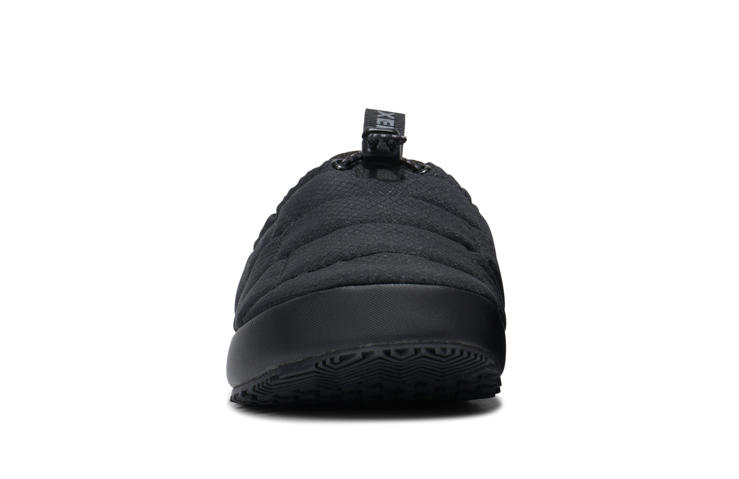 Xero Shoes Canada, specifically men’s barefoot shoes Canada. These minimalist shoes have flexible soles, wide toe boxes, and zero drop. Front view of Xero Men's Pagosa Fireside in Black. Comfy fluffy slipper.