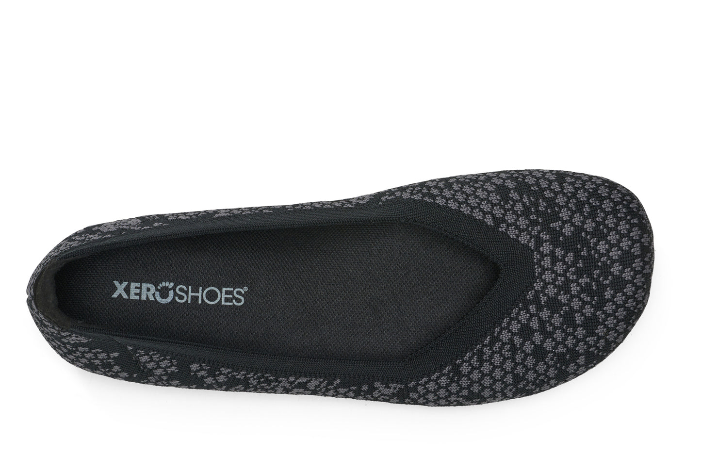 Xero Shoes Canada, specifically women’s barefoot shoes Canada. These minimalist shoes have flexible soles, wide toe boxes, and zero drop. Top view of Xero Women's Phoenix Knit in Snake. Women's casual flat.