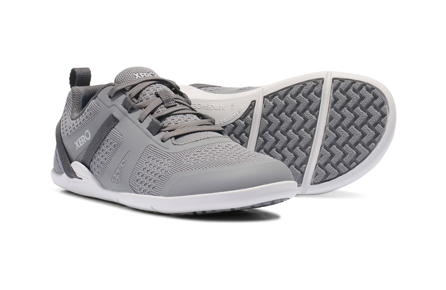 Xero Shoes Canada, specifically barefoot running shoes Canada. These minimalist shoes have flexible soles, wide toe boxes, and zero drop. Pair view of Xero Women's Prio Neo in Alloy. Shoes made for performance and comfort.