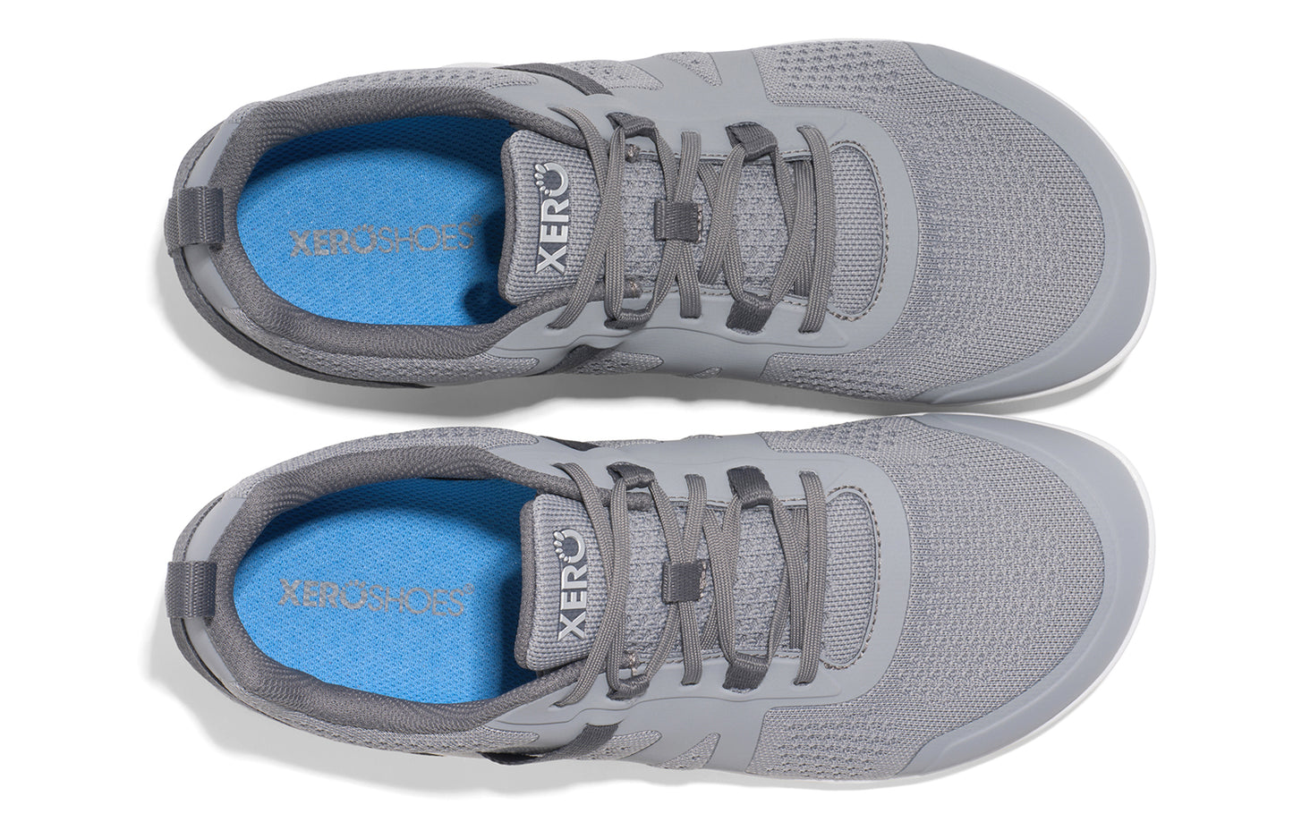 Xero Shoes Canada, specifically barefoot running shoes Canada. These minimalist shoes have flexible soles, wide toe boxes, and zero drop. Top view of Xero Men's Prio Neo in Alloy. Shoes made for performance and comfort.