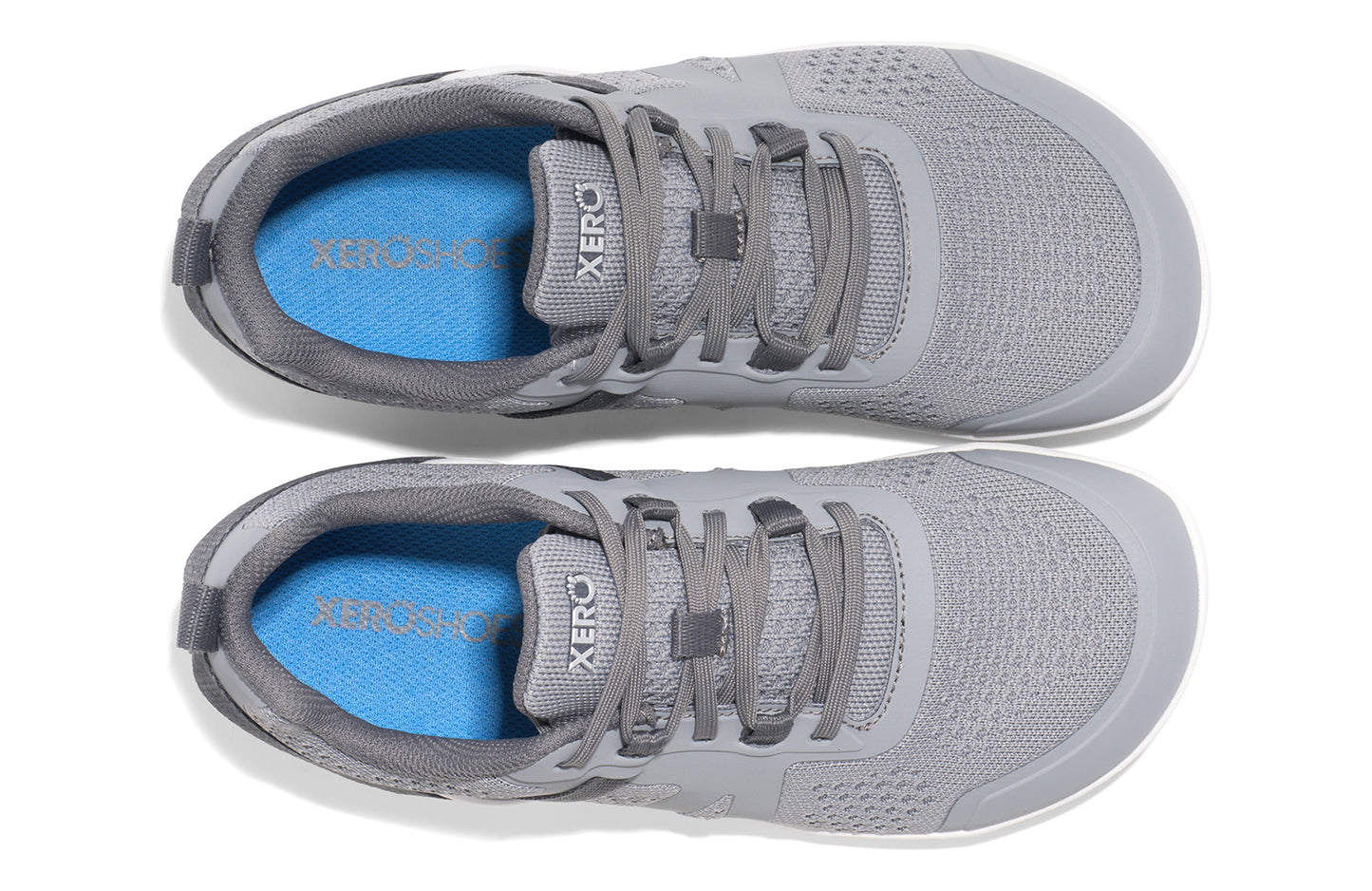 Xero Shoes Canada, specifically barefoot running shoes Canada. These minimalist shoes have flexible soles, wide toe boxes, and zero drop. Top view of Xero Women's Prio Neo in Alloy. Shoes made for performance and comfort.
