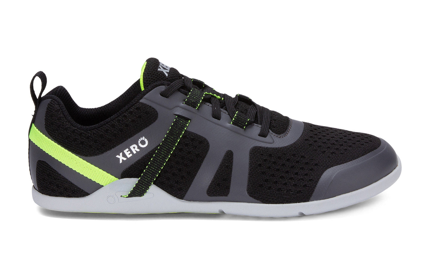 Xero Shoes Canada, specifically barefoot running shoes Canada. These minimalist shoes have flexible soles, wide toe boxes, and zero drop. Side view of Xero Men's Prio Neo in Salsa Red. Shoes made for performance and comfort. These minimalist shoes have flexible soles, wide toe boxes, and zero drop. Top view of Xero Men's Prio Neo in Asphalt/Black. Shoes made for performance and comfort.