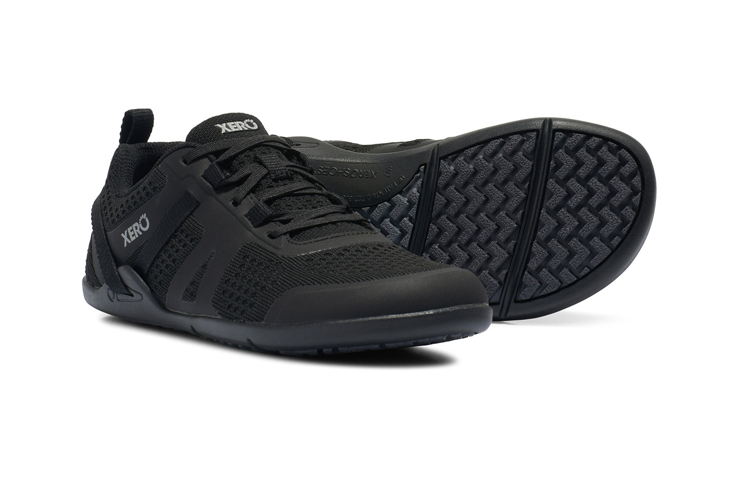Xero Shoes Canada, specifically barefoot running shoes Canada. These minimalist shoes have flexible soles, wide toe boxes, and zero drop. Pair view of Xero Women's Prio Neo in Black. Shoes made for performance and comfort.