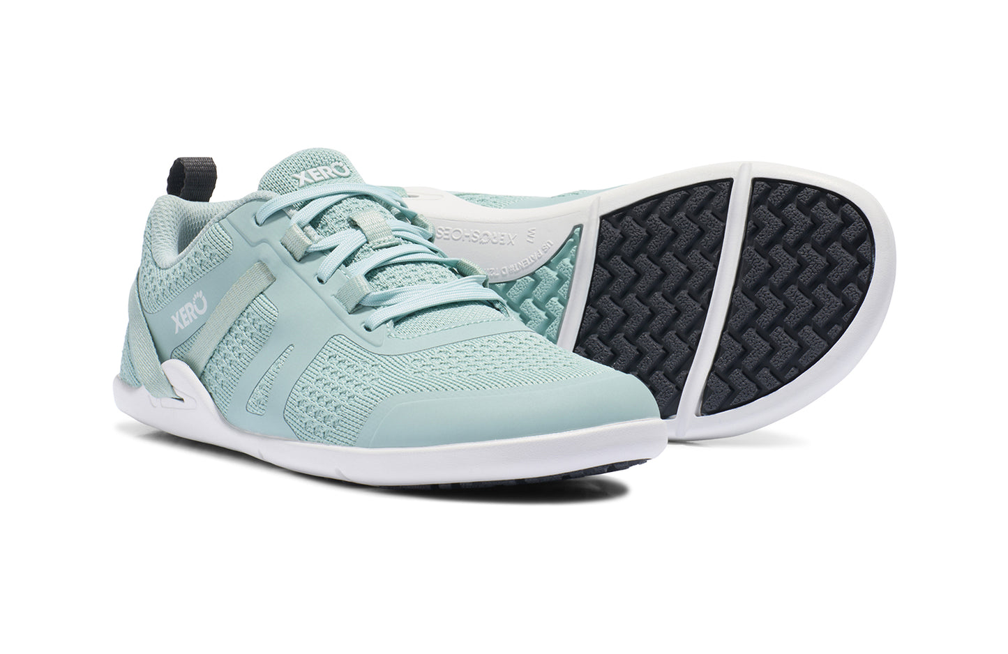 Xero Shoes Canada, specifically barefoot running shoes Canada. These minimalist shoes have flexible soles, wide toe boxes, and zero drop. Pair view of Xero Women's Prio Neo in Surf Spray. Shoes made for performance and comfort.