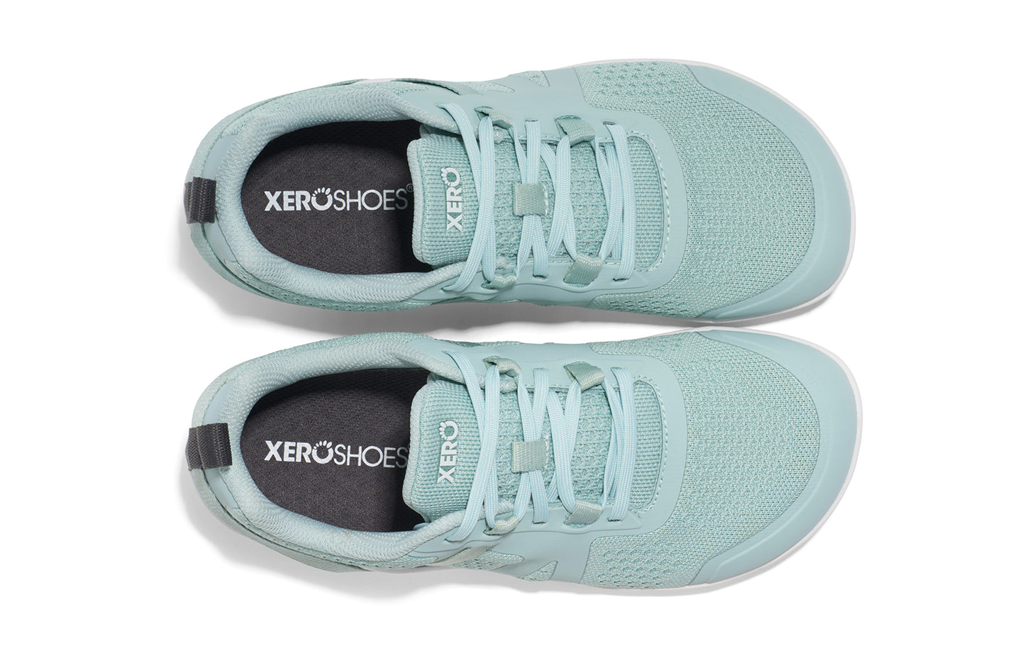 Xero Shoes Canada, specifically barefoot running shoes Canada. These minimalist shoes have flexible soles, wide toe boxes, and zero drop. Top view of Xero Women's Prio Neo in Surf Spray. Shoes made for performance and comfort.