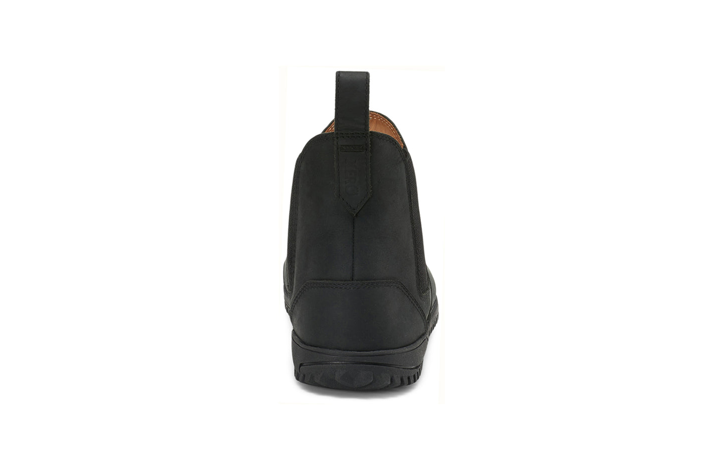 Xero Barefoot Shoes sold in Ontario, Canada. These minimalist shoes have flexible soles, wide toe boxes, and zero drop. Back view of Men's Ridgeway Chelsea in Black, a versatile boot.