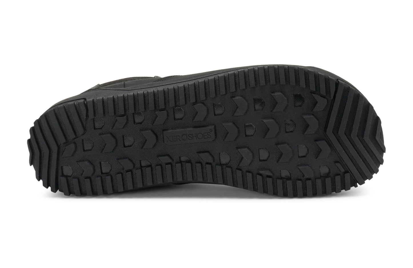 Xero Barefoot Shoes sold in Ontario, Canada. These minimalist shoes have flexible soles, wide toe boxes, and zero drop. Sole view of Men's Ridgeway Chelsea in Black, a versatile boot.