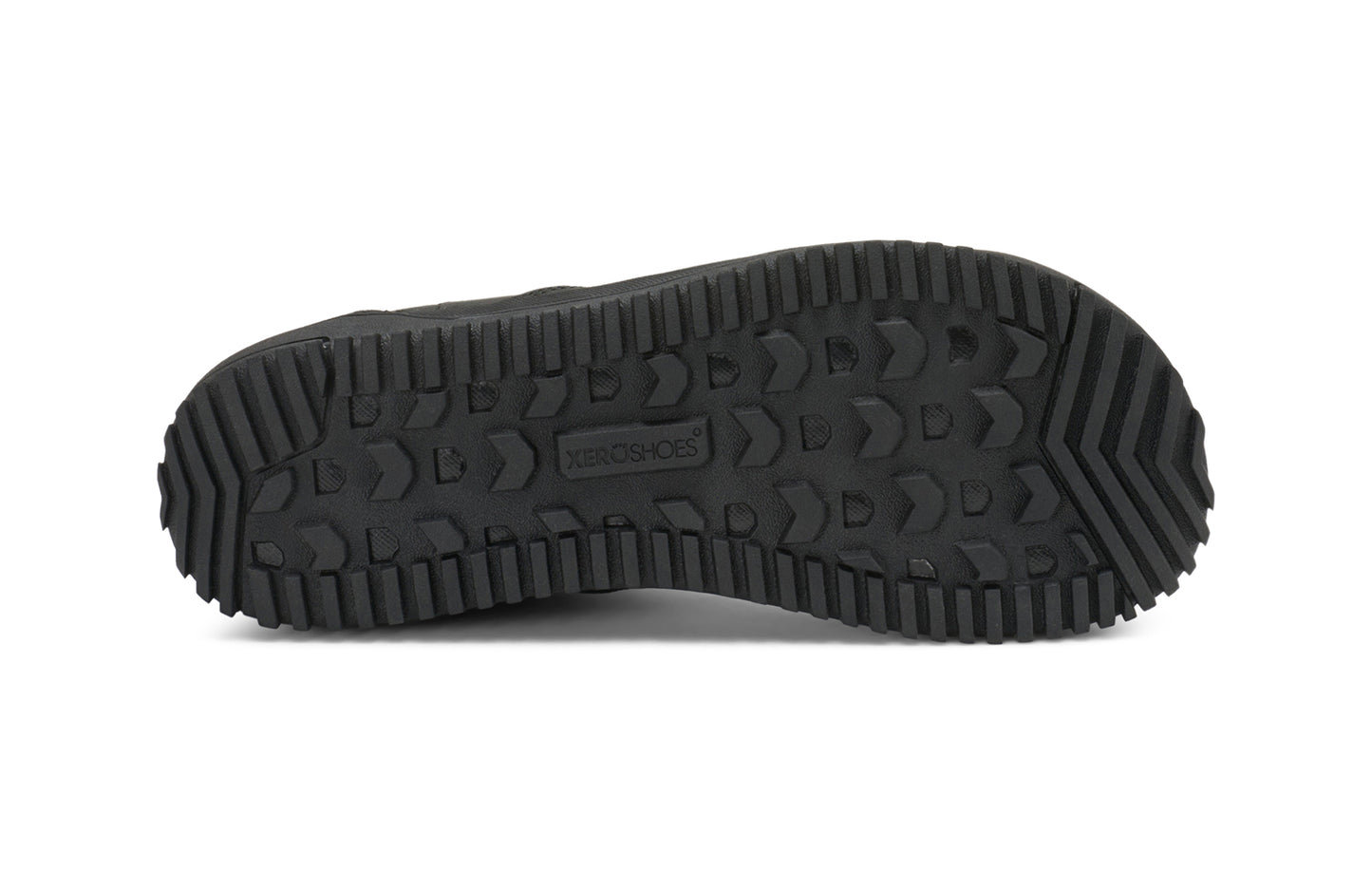 Xero Barefoot Shoes sold in Ontario, Canada. These minimalist shoes have flexible soles, wide toe boxes, and zero drop. Sole view of Women's Ridgeway Chelsea in Black, a versatile boot.