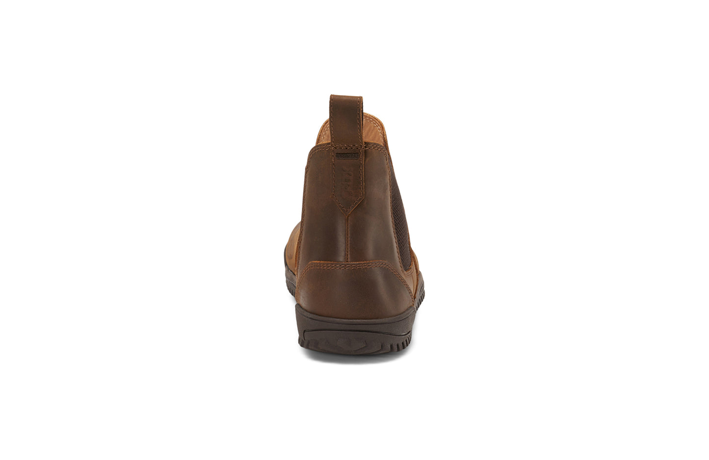 Xero Barefoot Shoes sold in Ontario, Canada. These minimalist shoes have flexible soles, wide toe boxes, and zero drop. Back view of Women's Ridgeway Chelsea in Brown, a versatile boot.