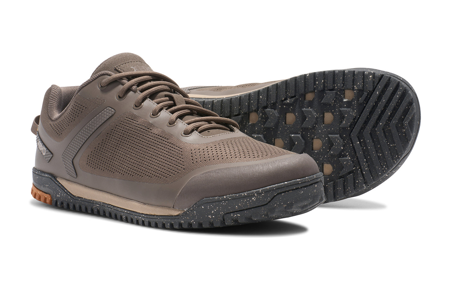 Xero Barefoot Shoes sold in Ontario, Canada. These minimalist shoes have flexible soles, wide toe boxes, and zero drop. Pair view of Xero Men's Ridgeway Mesh Low in Morel, a multipurpose hiker.