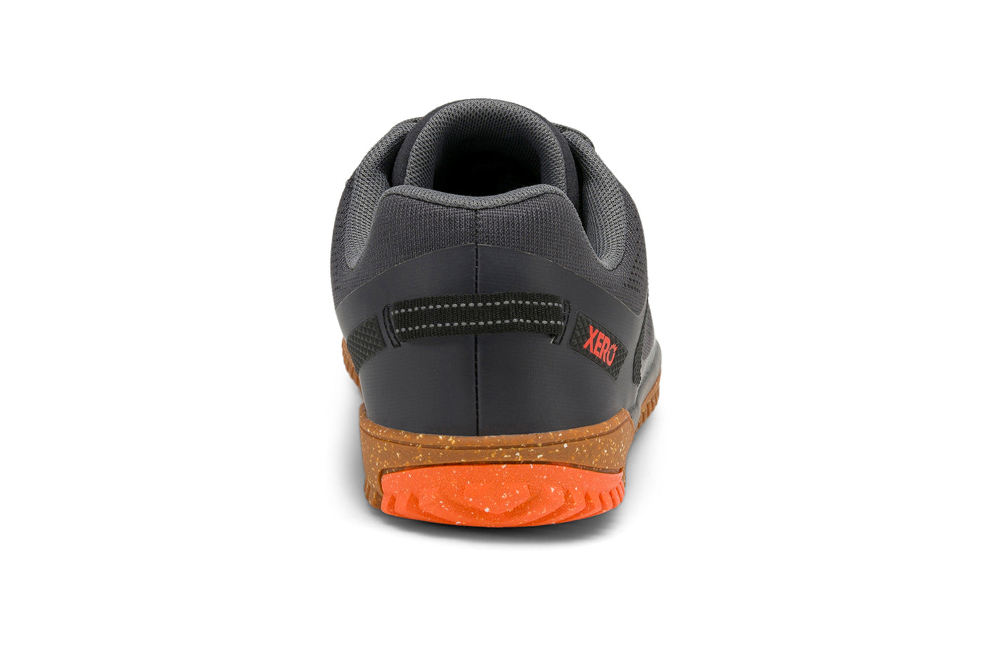 Xero Barefoot Shoes sold in Ontario, Canada. These minimalist shoes have flexible soles, wide toe boxes, and zero drop. Back view of Xero Women's Ridgeway Mesh Low in Faded Black, a multipurpose hiker.