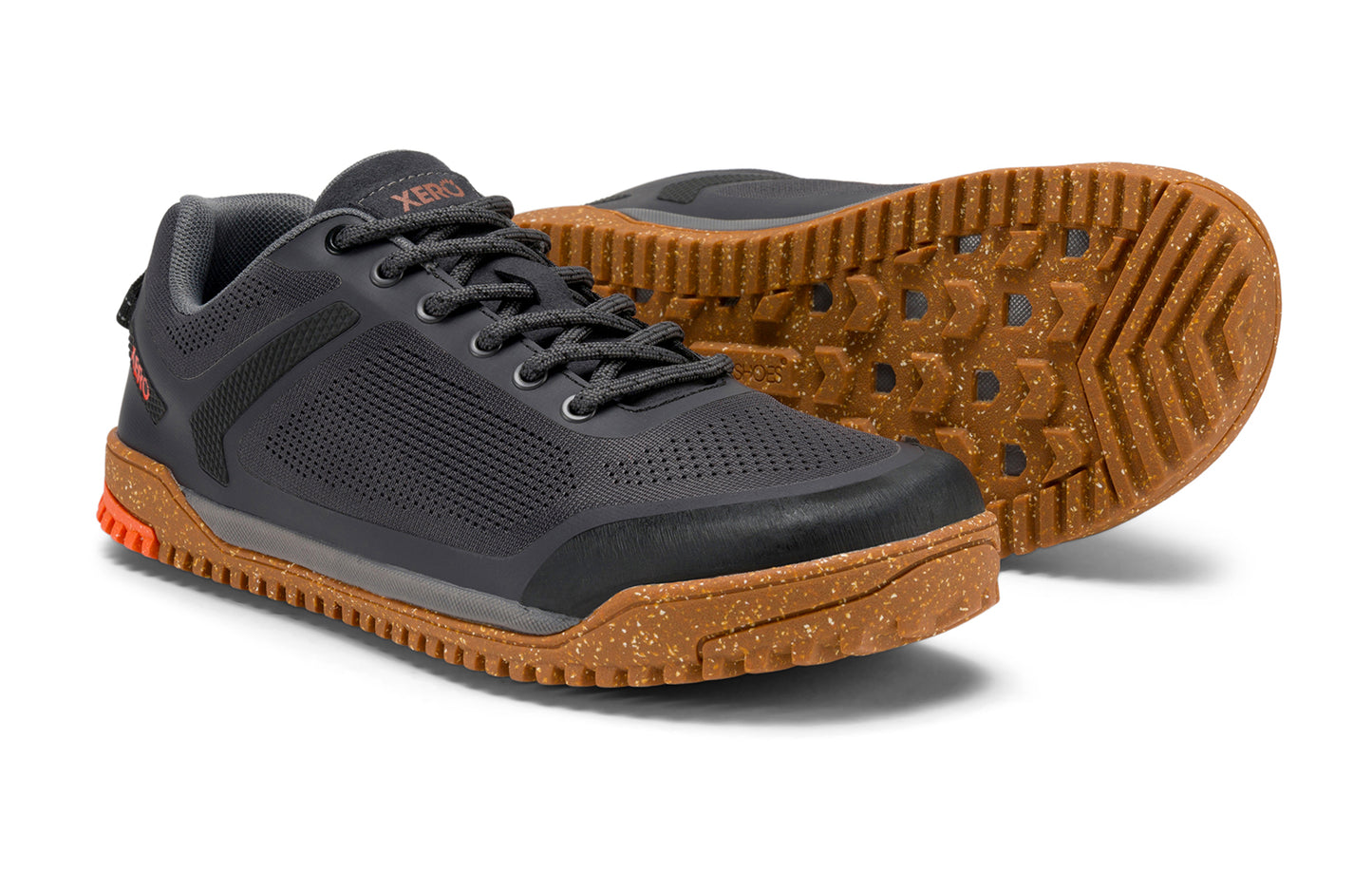 Xero Barefoot Shoes sold in Ontario, Canada. These minimalist shoes have flexible soles, wide toe boxes, and zero drop. Pair view of Xero Women's Ridgeway Mesh Low in Faded Black, a multipurpose hiker.