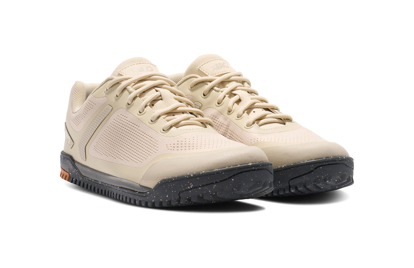 Xero Barefoot Shoes sold in Ontario, Canada. These minimalist shoes have flexible soles, wide toe boxes, and zero drop. Angled view of Xero Women's Ridgeway Mesh Low in Fog, a multipurpose hiker.