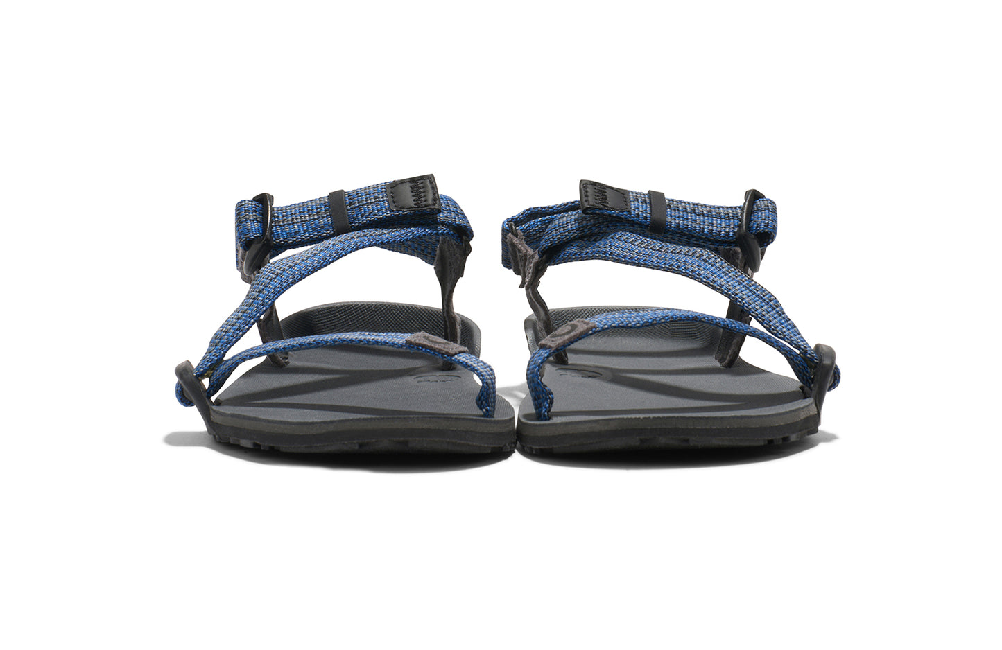 Xero Kid's Barefoot Shoes sold in Ontario, Canada. These minimalist shoes have flexible soles, wide toe boxes, and zero drop. Front view of Xero Kid's Z-Trail in Blue, a lightweight packable sport sandal.