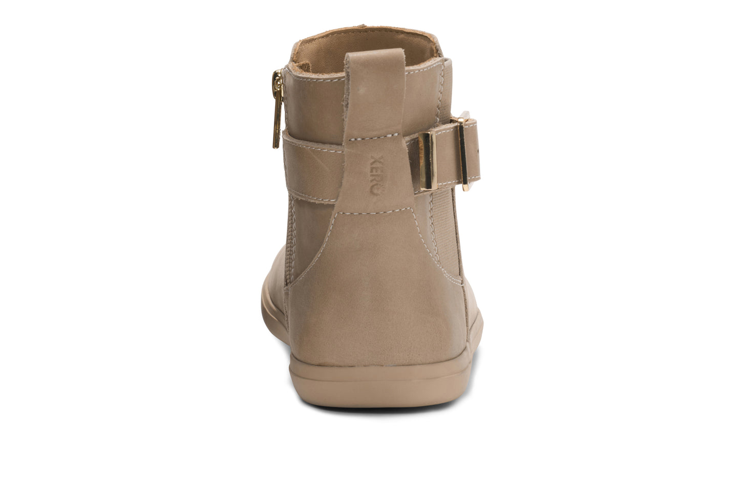 Xero Shoes Canada, specifically women’s barefoot shoes Canada. These minimalist shoes have flexible soles, wide toe boxes, and zero drop. Back view of Xero's Tari II in Doeskin, a stylish leather boot