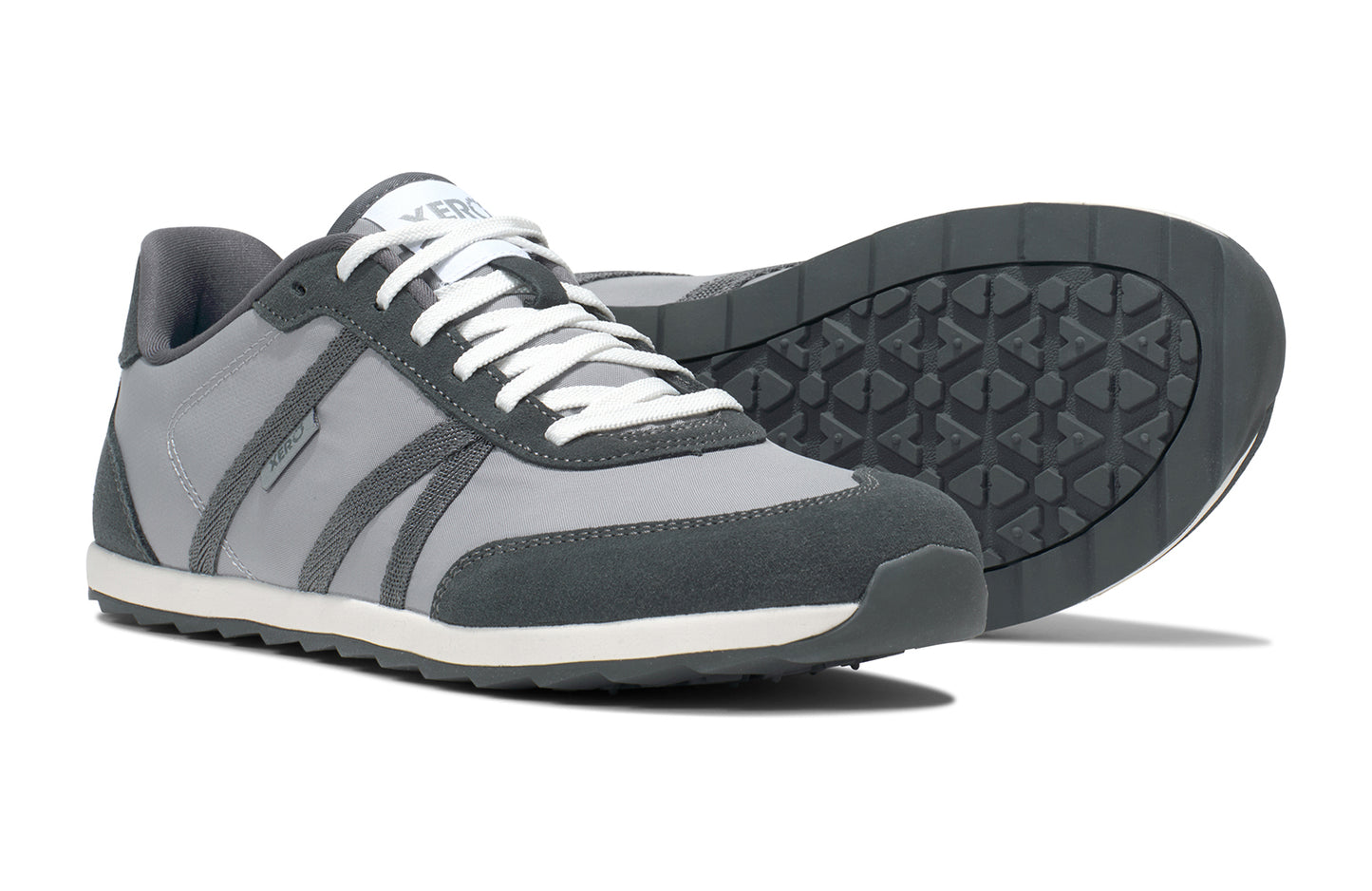 Xero Barefoot Shoes sold in Ontario, Canada. These minimalist shoes have flexible soles, wide toe boxes, and zero drop. Pair view of Xero Men's Wynn in Alloy/Steel Gray, a casual sneaker