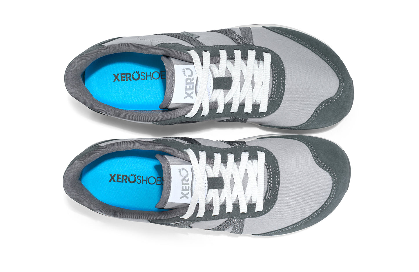 Xero Barefoot Shoes sold in Ontario, Canada. These minimalist shoes have flexible soles, wide toe boxes, and zero drop. Top view of Xero's Wynn in Alloy/Steel Gray, a casual sneaker