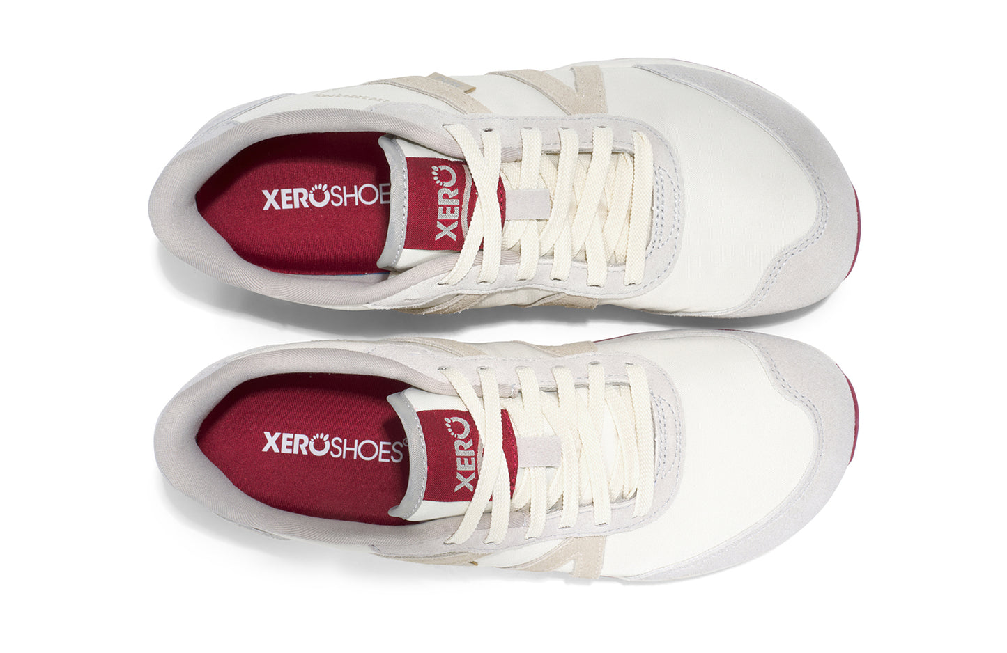 Xero Barefoot Shoes sold in Ontario, Canada. These minimalist shoes have flexible soles, wide toe boxes, and zero drop. Top view of Xero's Wynn in Tan/Pink/Sand/Red, a casual sneaker