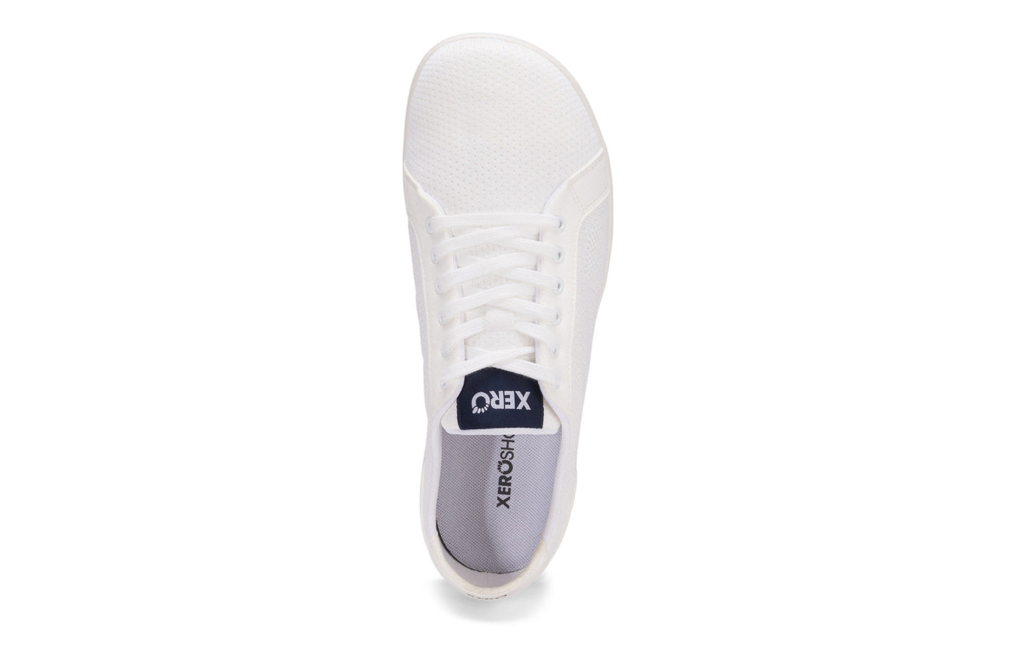 Xero Shoes Canada, specifically men’s barefoot shoes Canada. These minimalist shoes have flexible soles, wide toe boxes, and zero drop. Top view of Xero Men's Dillon in White. Classic, casual sneaker