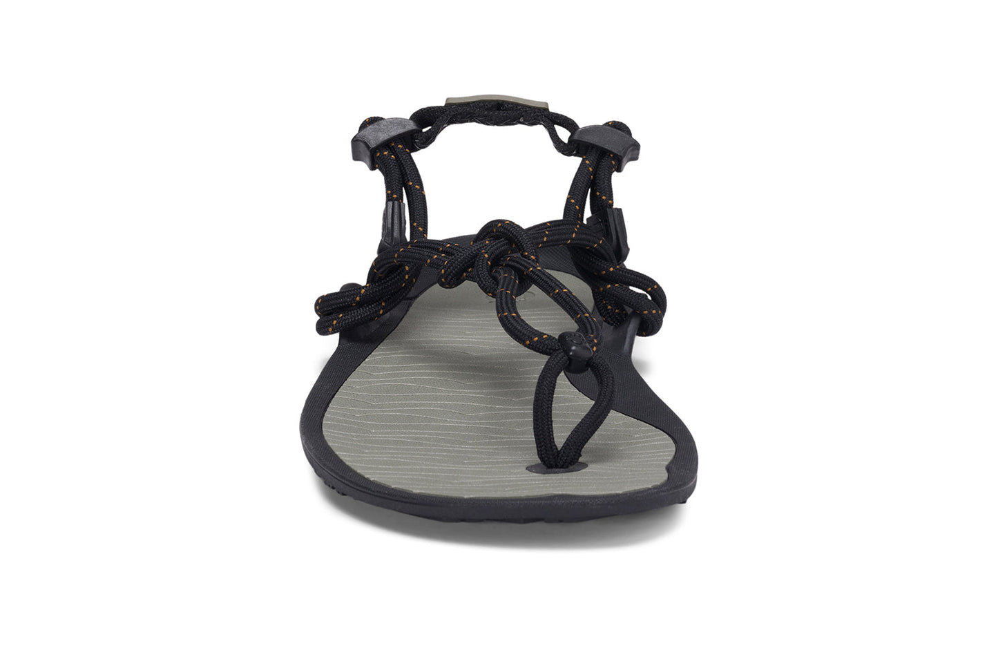 Xero Shoes Canada, specifically men’s barefoot shoes Canada. These minimalist shoes have flexible soles, wide toe boxes, and zero drop. Front view of Xero Men's Aqua Cloud in Vetiver Green. Versatile water sport and hiking sandal.