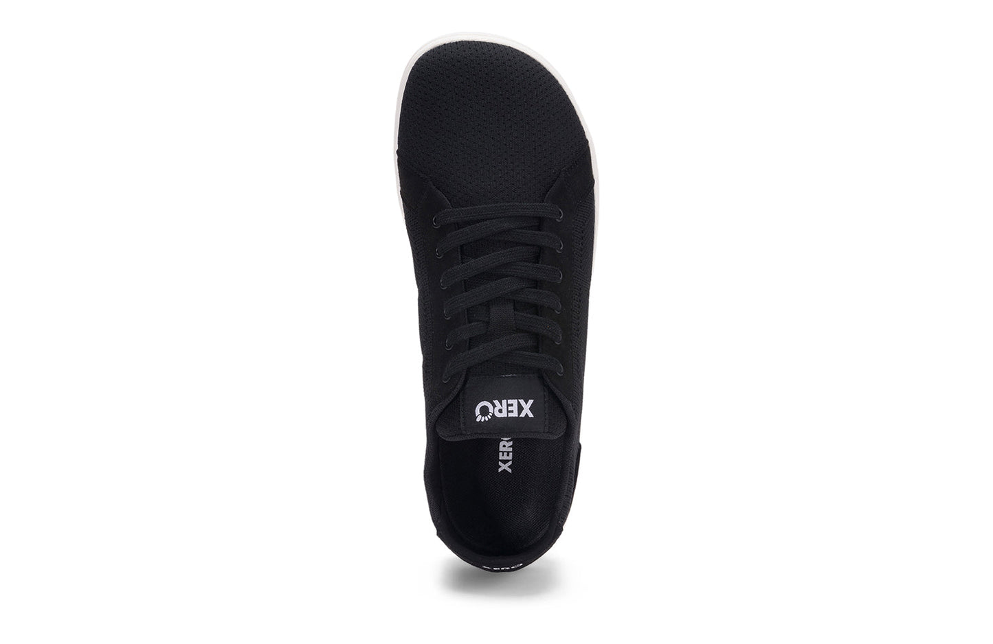 Xero Shoes Canada, specifically men’s barefoot shoes Canada. These minimalist shoes have flexible soles, wide toe boxes, and zero drop. Top view of Xero Men's Dillon in Black. Classic, casual sneaker