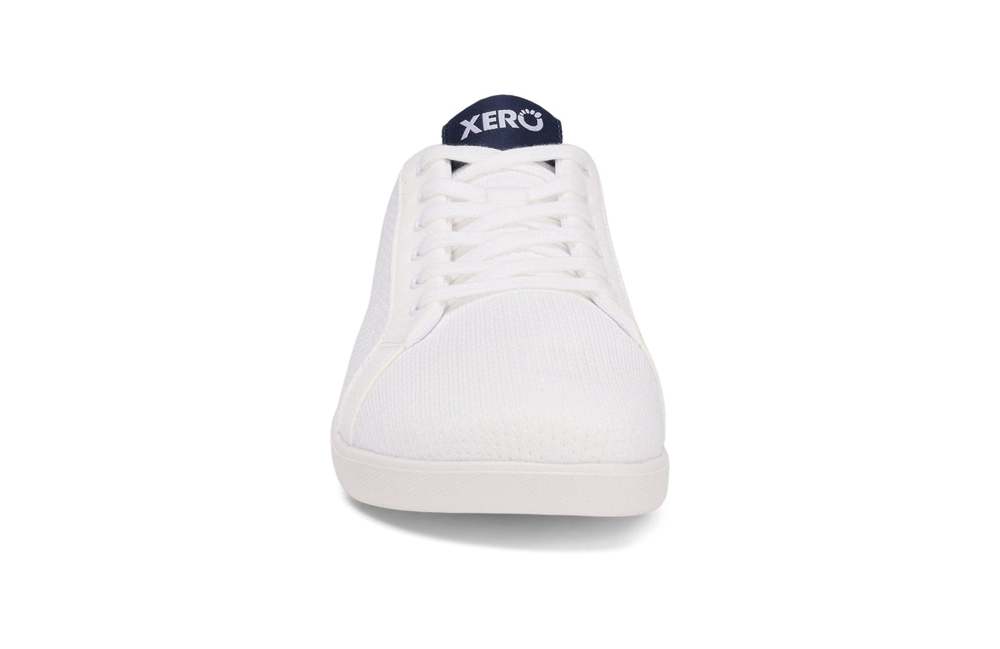 Xero Shoes Canada, specifically men’s barefoot shoes Canada. These minimalist shoes have flexible soles, wide toe boxes, and zero drop. Front view of Xero Men's Dillon in White. Classic, casual sneaker