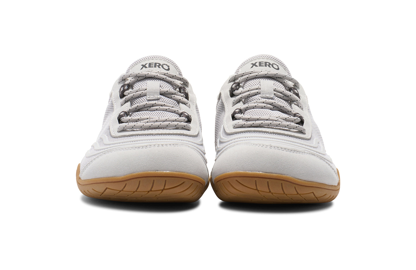 Xero Shoes Canada, specifically barefoot running shoes Canada. These minimalist shoes have flexible soles, wide toe boxes, and zero drop. Front view of Xero Women's 360s in Sunset Lunar Rock/Gum. A cross-training shoe.