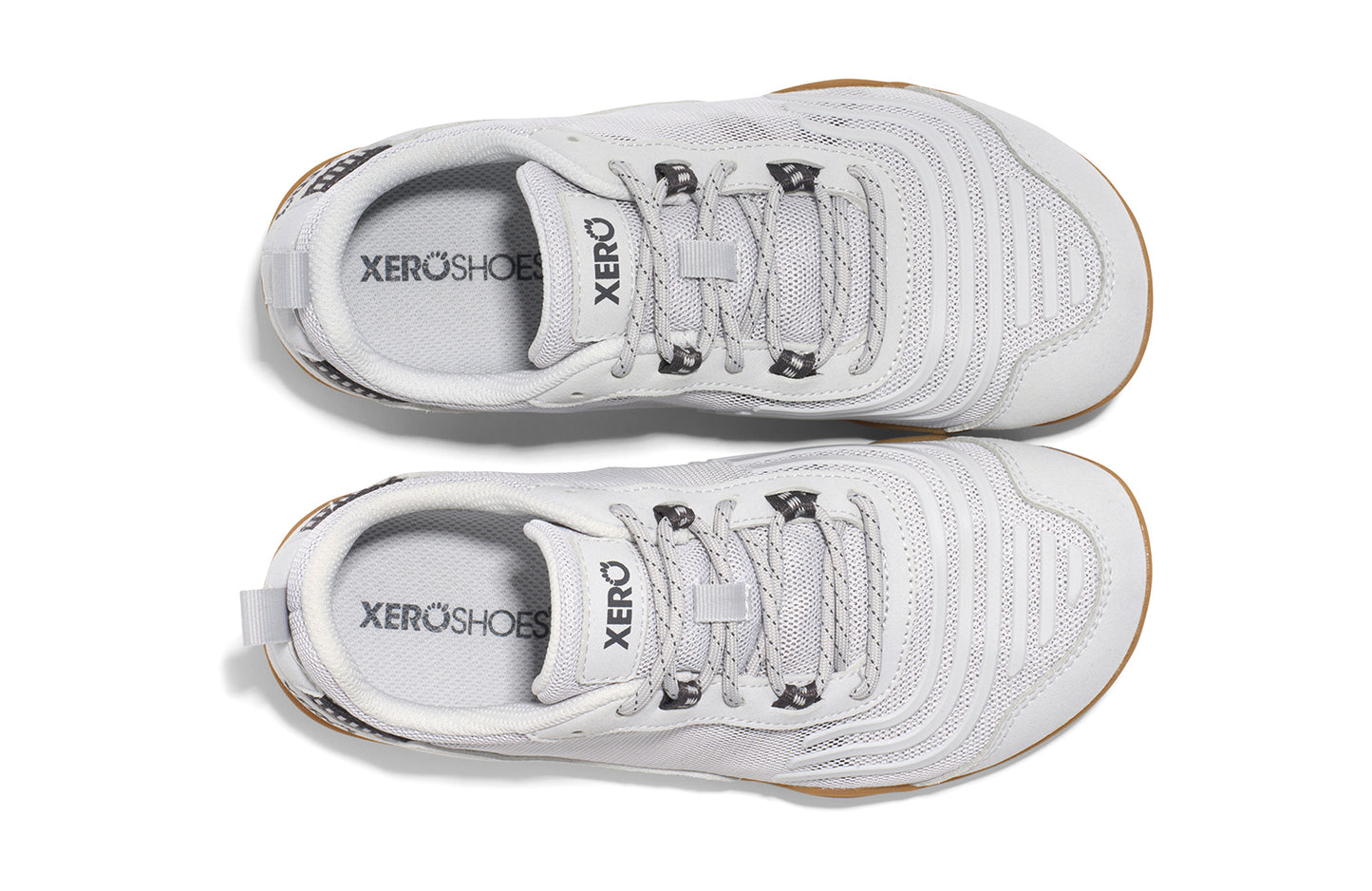 Xero Shoes Canada, specifically barefoot running shoes Canada. These minimalist shoes have flexible soles, wide toe boxes, and zero drop. Top view of Xero Women's 360s in Sunset Lunar Rock/Gum. A cross-training shoe.