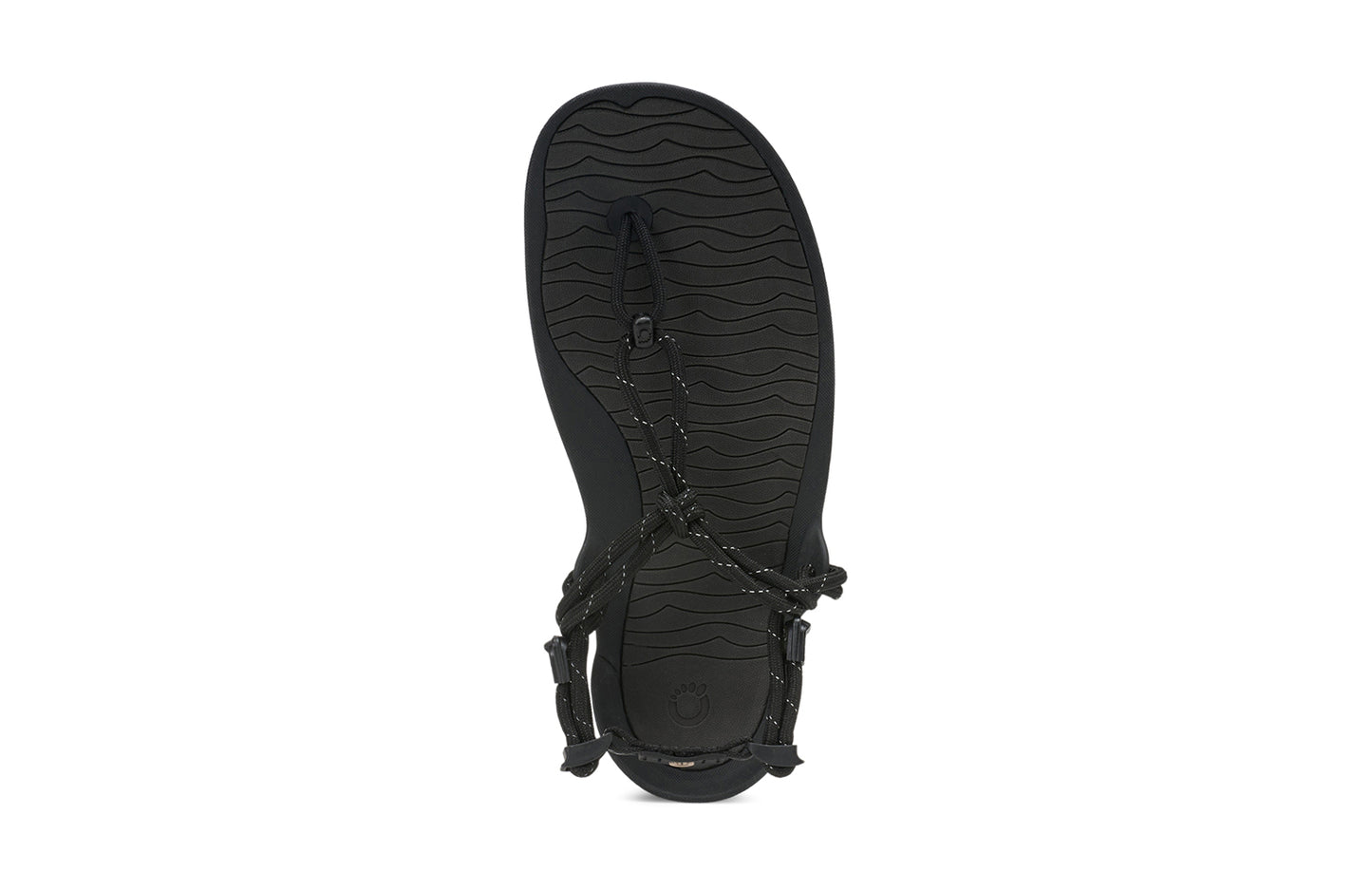 Xero Shoes Canada, specifically women’s barefoot shoes Canada. These minimalist shoes have flexible soles, wide toe boxes, and zero drop. Top view of Xero Women's Aqua Cloud in Black. Versatile water sport and hiking sandal.