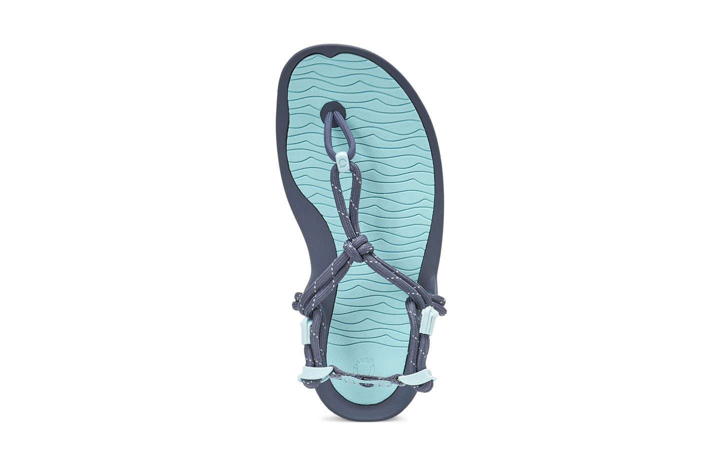 Xero Shoes Canada, specifically women’s barefoot shoes Canada. These minimalist shoes have flexible soles, wide toe boxes, and zero drop. Top view of Xero Women's Aqua Cloud in Blue Glow. Versatile water sport and hiking sandal.