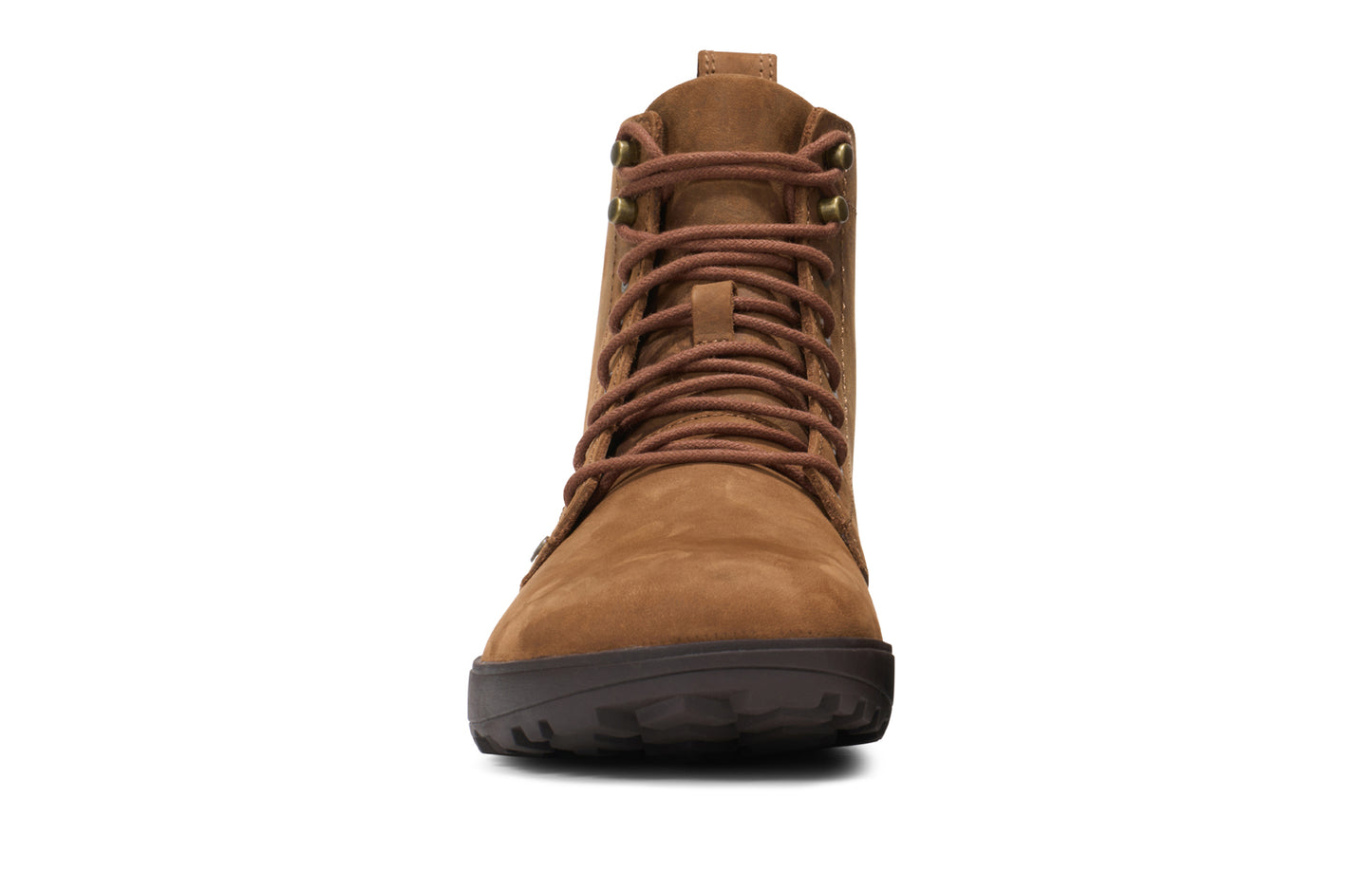 Xero Shoes Canada, specifically women’s barefoot shoes Canada. These minimalist shoes have flexible soles, wide toe boxes, and zero drop. Front view of Xero Women's Alpine in Rawhide. Waterproof, lightweight snow boot.