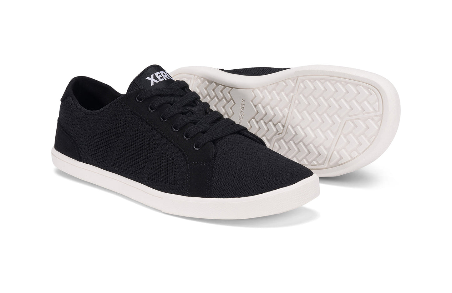 Xero Shoes Canada, specifically women’s barefoot shoes Canada. These minimalist shoes have flexible soles, wide toe boxes, and zero drop. Pair view of Xero Women's Dillon in Black. Classic, casual sneaker