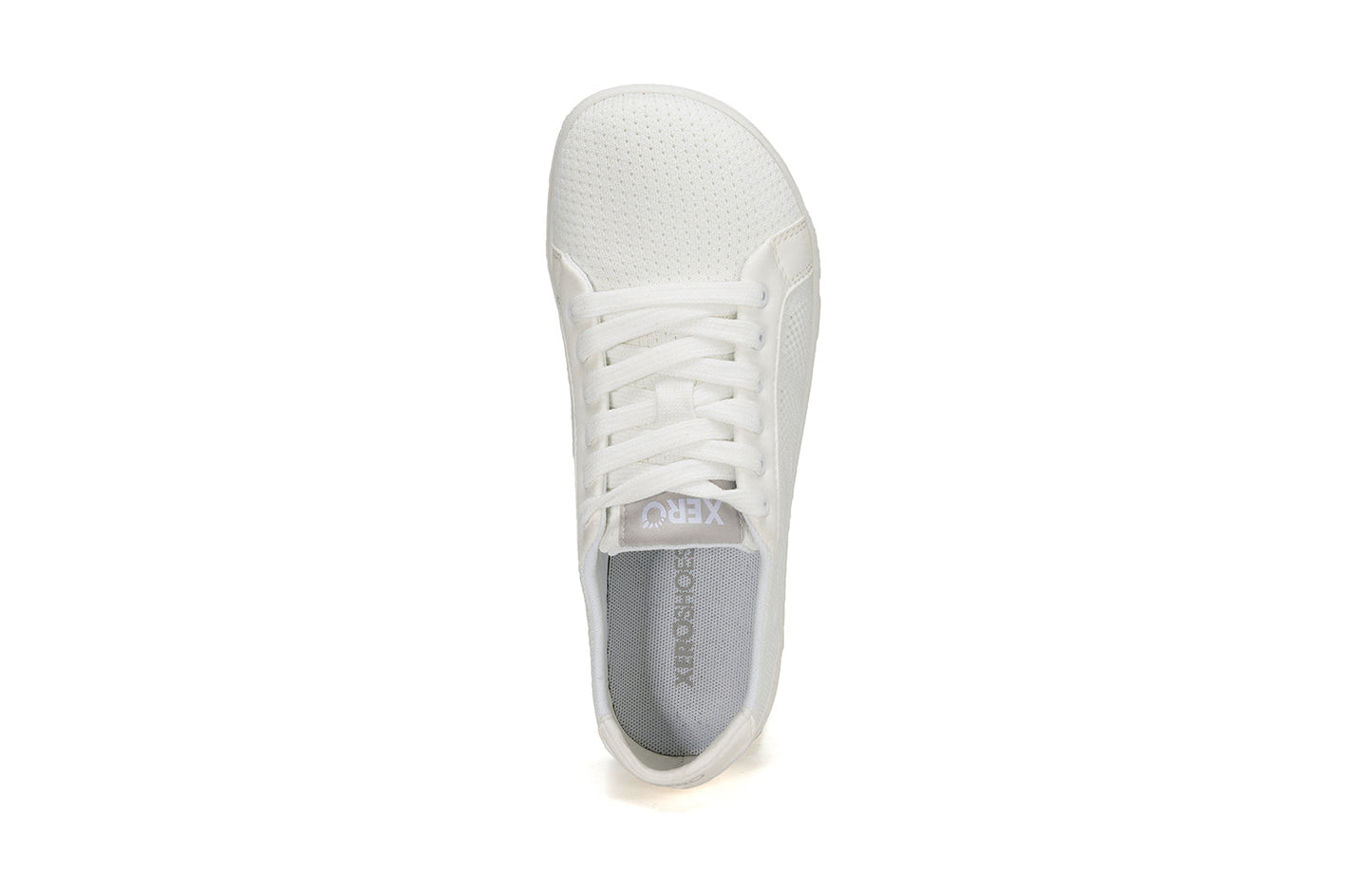 Xero Shoes Canada, specifically women’s barefoot shoes Canada. These minimalist shoes have flexible soles, wide toe boxes, and zero drop. Top view of Xero Women's Dillon in White. Classic, casual sneaker