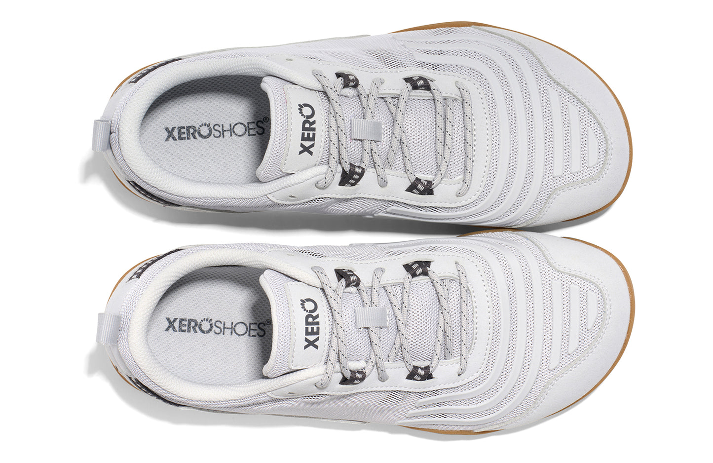 Xero shoes Canada, specifically barefoot running shoes Canada. These minimalist shoes have flexible soles, wide toe boxes, and zero drop. Top view of Xero Men's 360s in Lunar Rock/Gum. A cross-training shoe.