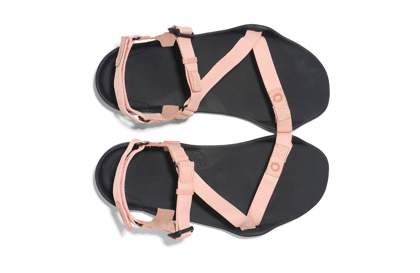 Xero Barefoot Shoes sold in Ontario, Canada. These minimalist shoes have flexible soles, wide toe boxes, and zero drop. Top view of Xero Women's Z-Trek in Pink Sand, a lightweight packable sport sandal.