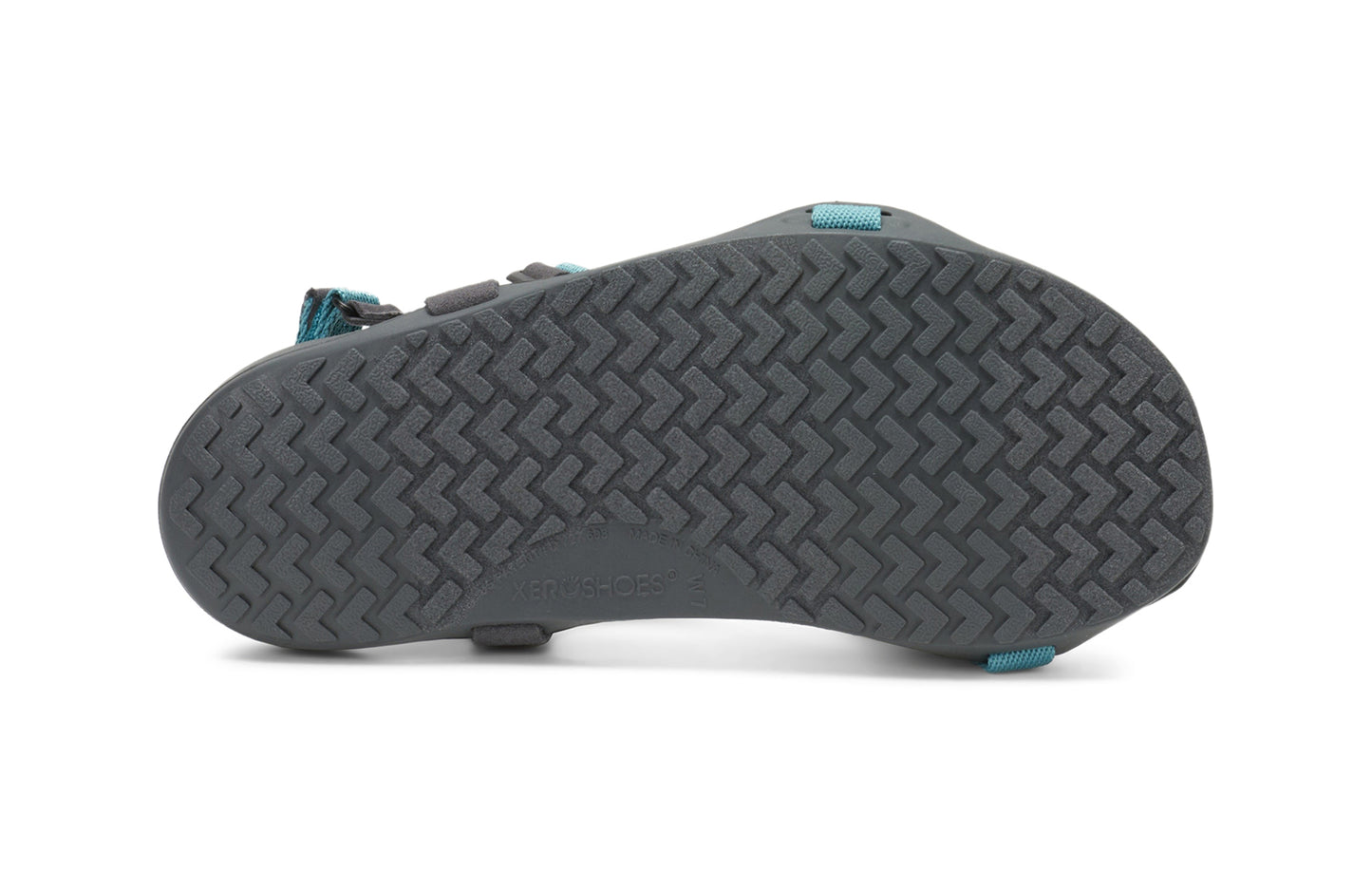 Xero Barefoot Shoes sold in Ontario, Canada. These minimalist shoes have flexible soles, wide toe boxes, and zero drop. Sole view of Xero Women's Z-Trek in Porcelain, a lightweight packable sport sandal.