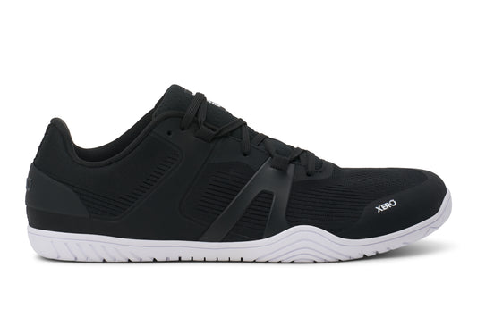 Black athletic shoe with white sole on a white background. Tru Stride Co brings Xero shoes to Canada