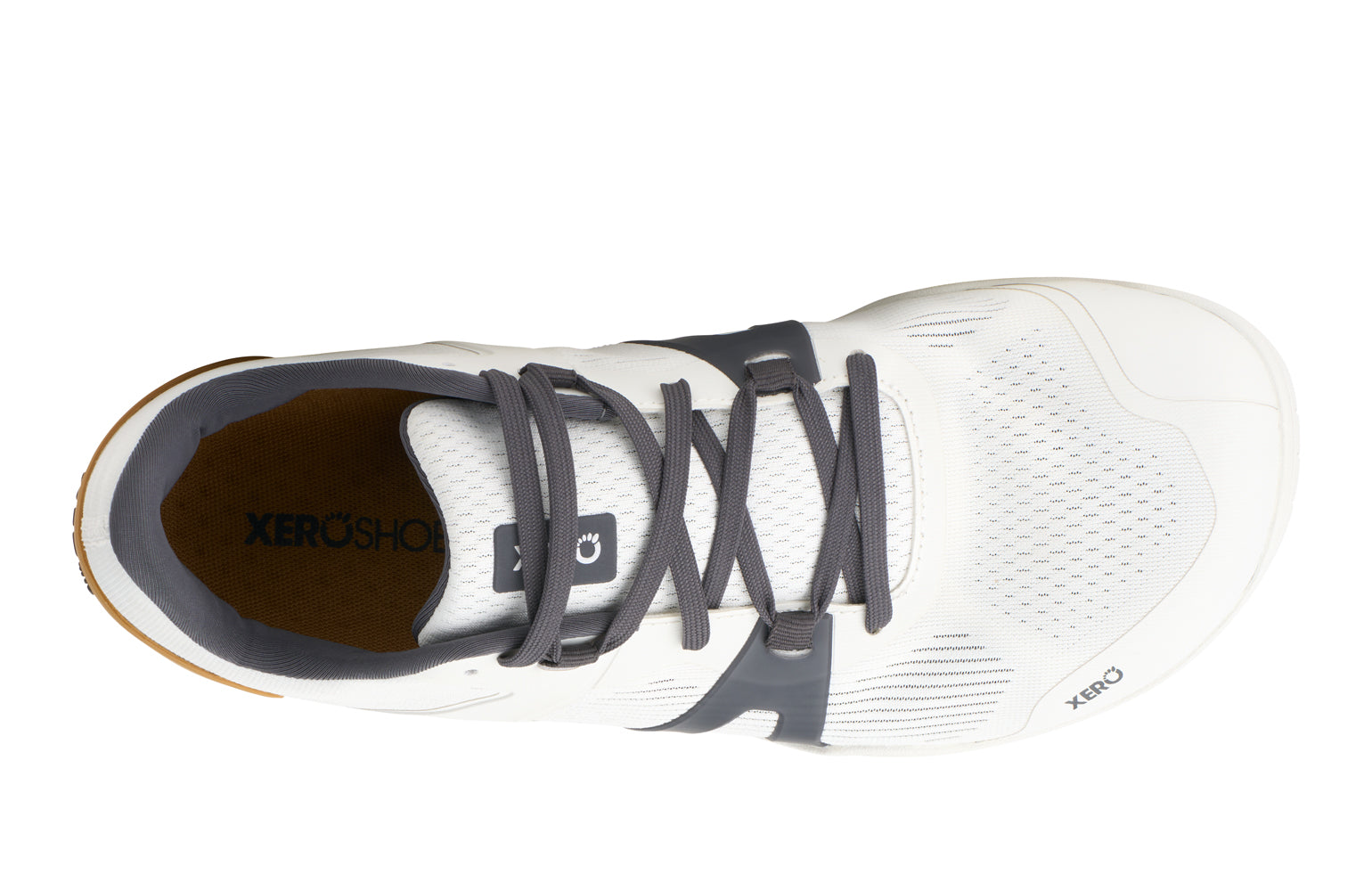 White athletic shoe with gray laces on a white background. Tru Stride Co brings Xero Shoes to Canada