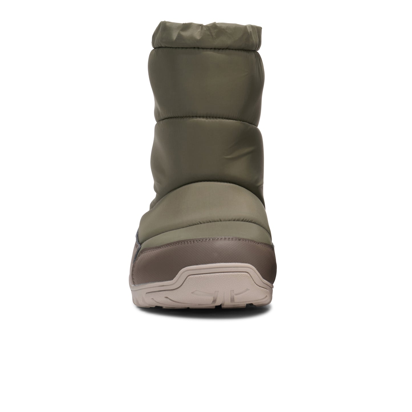 Green winter boot with a white sole on a white background.  Tru Stride Co brings Xero shoes to Canada