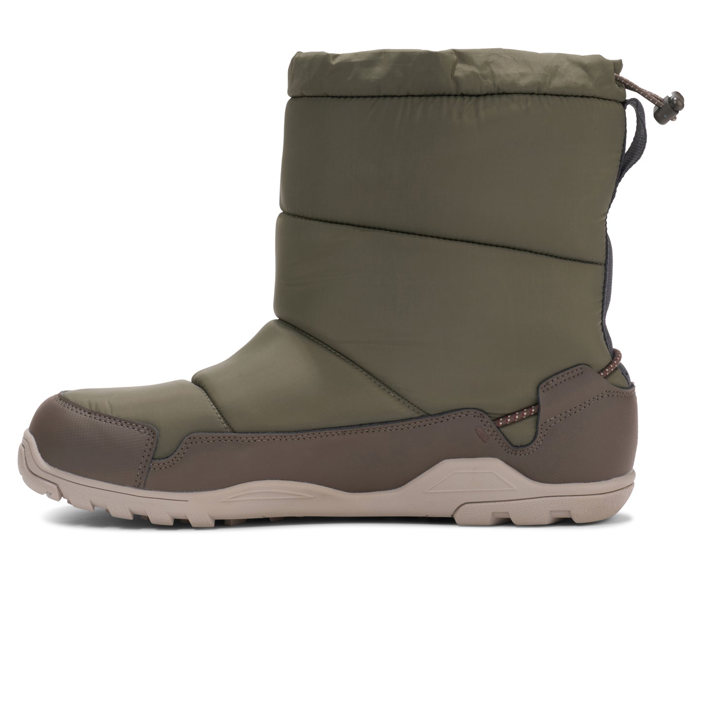 Green winter boot with a white background.  Tru Stride Co brings Xero shoes to Canada