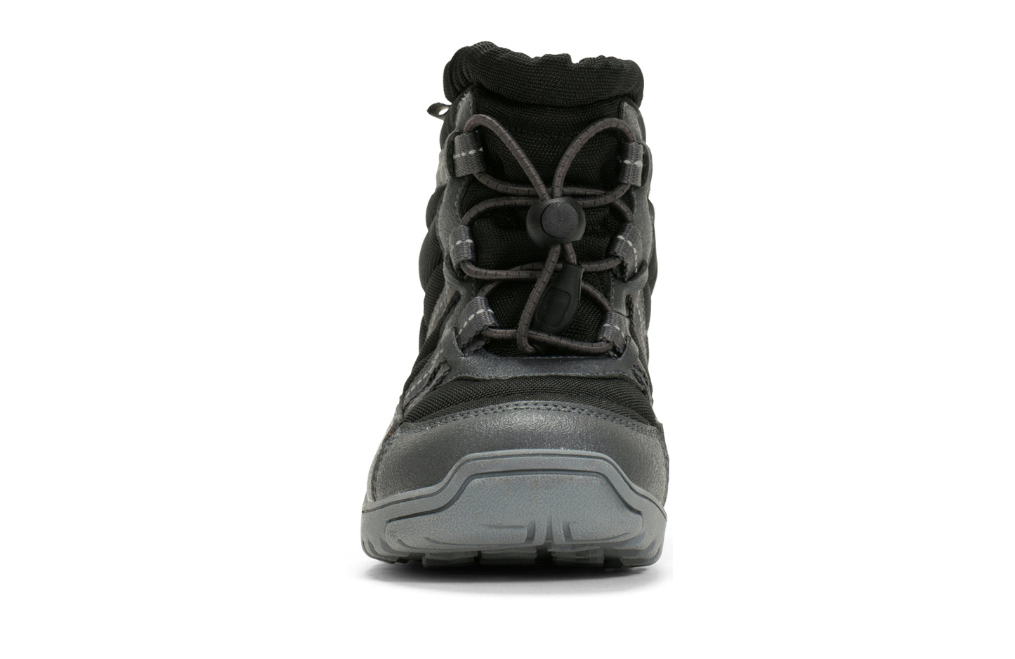Black hiking boot with gray sole on a white background.  Tru Stride Co brings Xero shoes to Canada