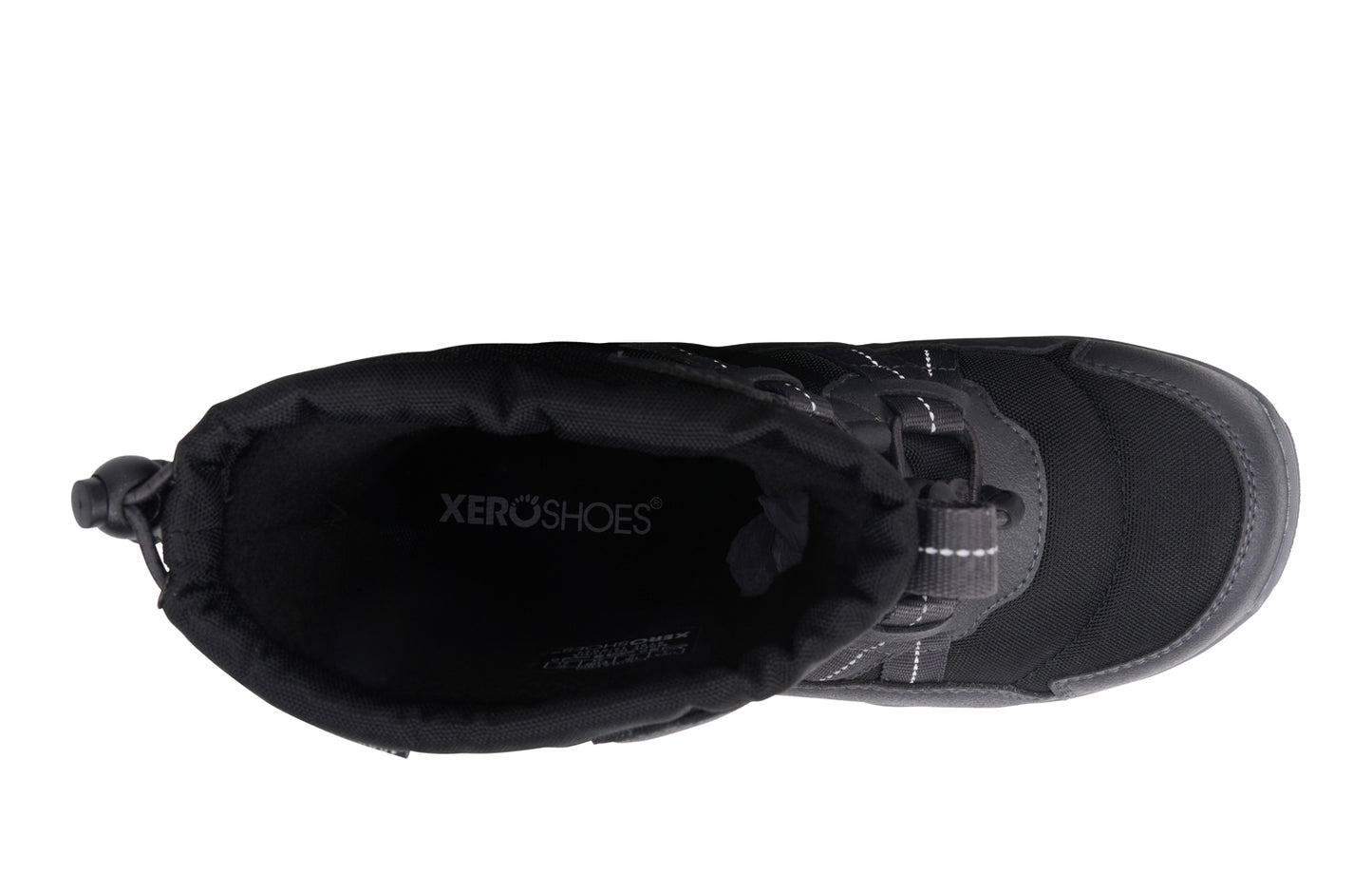 Black winter boot for kids on a white background.  Tru Stride Co brings Xero shoes to Canada