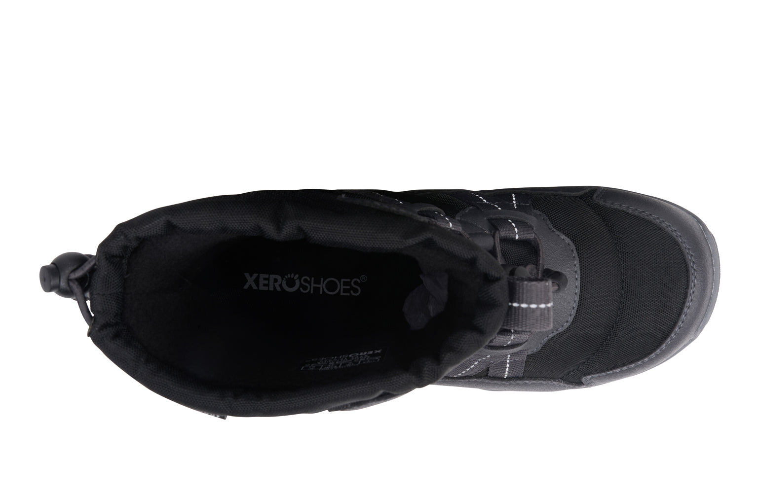 Black winter boot for kids on a white background.  Tru Stride Co brings Xero shoes to Canada