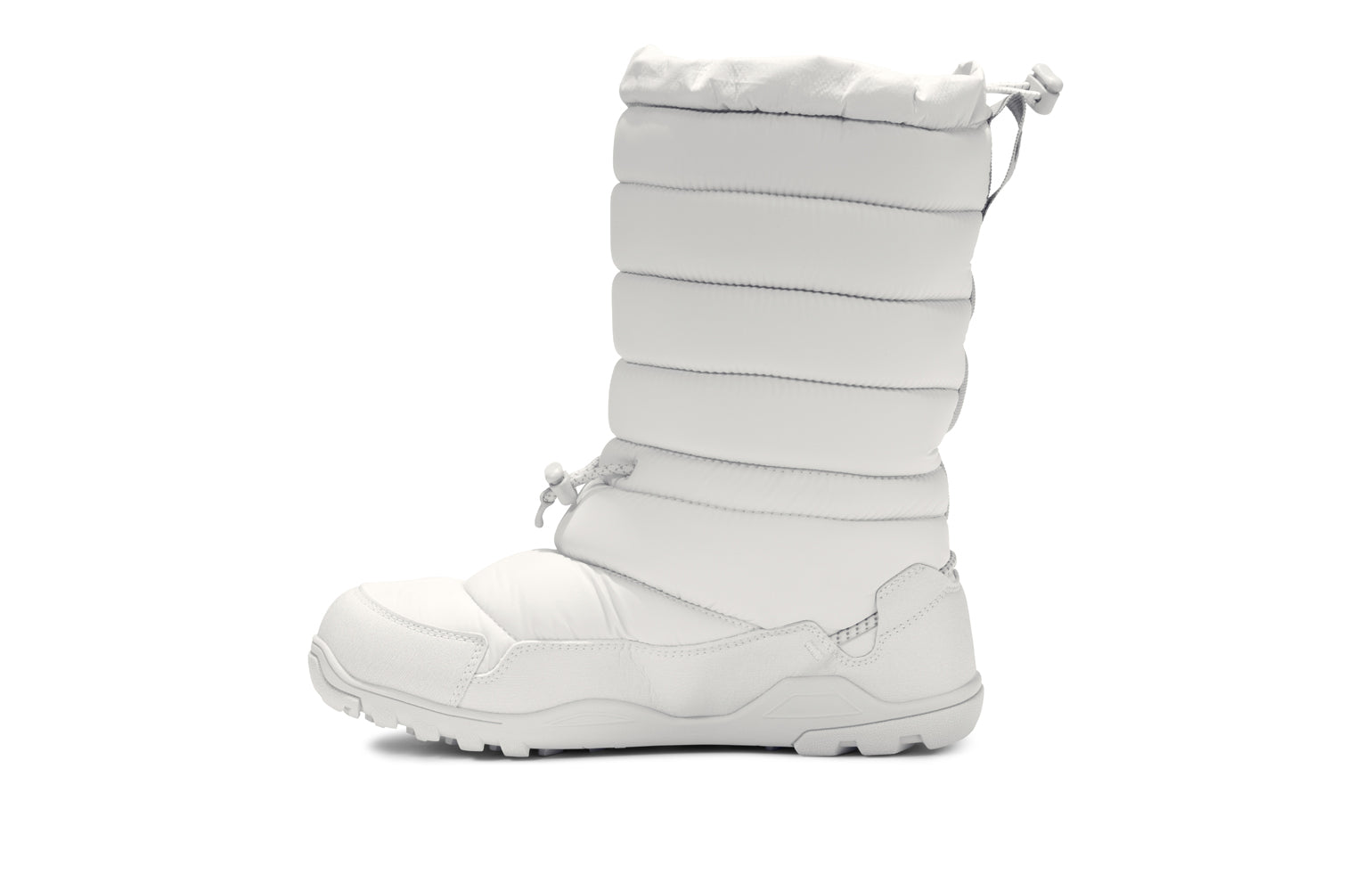 White winter boot on a white background.  Tru Stride Co brings Xero shoes to Canada
